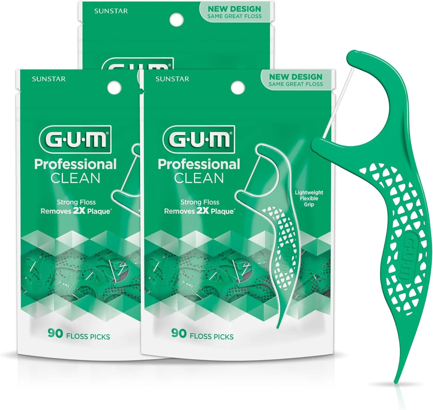 نخ دندان کمکی حرفه ای GUM - نخ دندان بسیار قوی و مقاوم در برابر ریش ریش شدن، دسته با طراحی ارگونومیک - نخ دندان برای بزرگسالان - طعم نعناع تازه، 90 عدد (بسته 3 عددی)