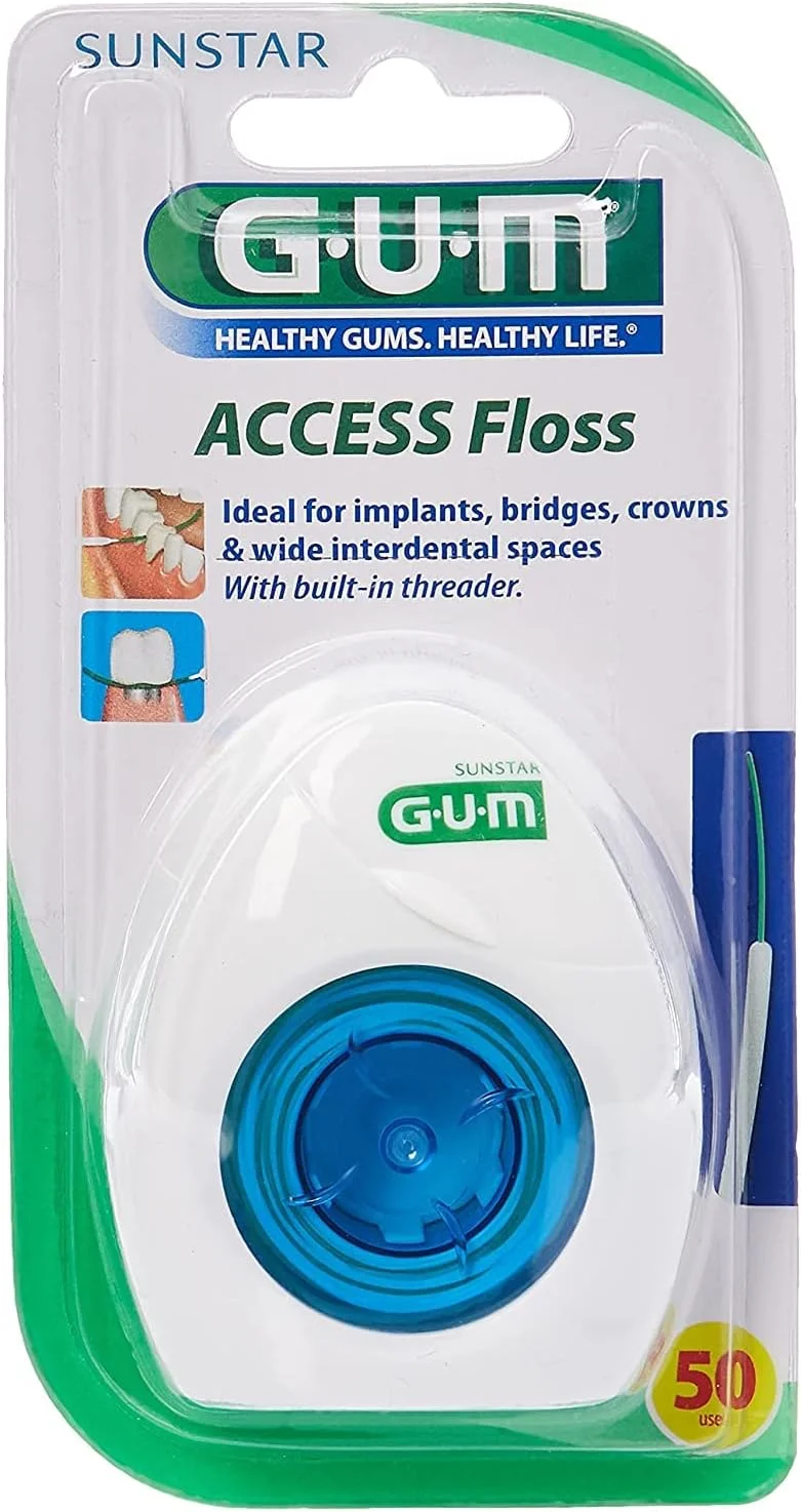 نخ دندان GUM Access Floss - قسمت برس اسفنجی بسیار ضخیم - دارای نخ کننده فوق العاده سفت - تمیز کننده عمیق - ایده آل برای ایمپلنت ها، بریج ها، روکش ها - از بین برنده پلاک