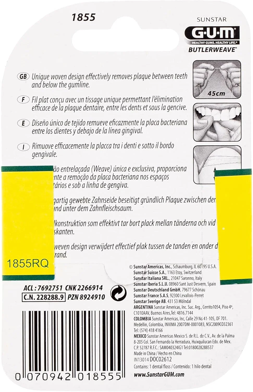 نخ دندان باتل ویو جی یو ام - نعنایی موم دار - لثه های سالم - زندگی سالم - طراحی بافت منحصر به فرد - تمیز کننده موثر دندان - از بین برنده پلاک - پروفیل پهن و مسطح - 55 متر