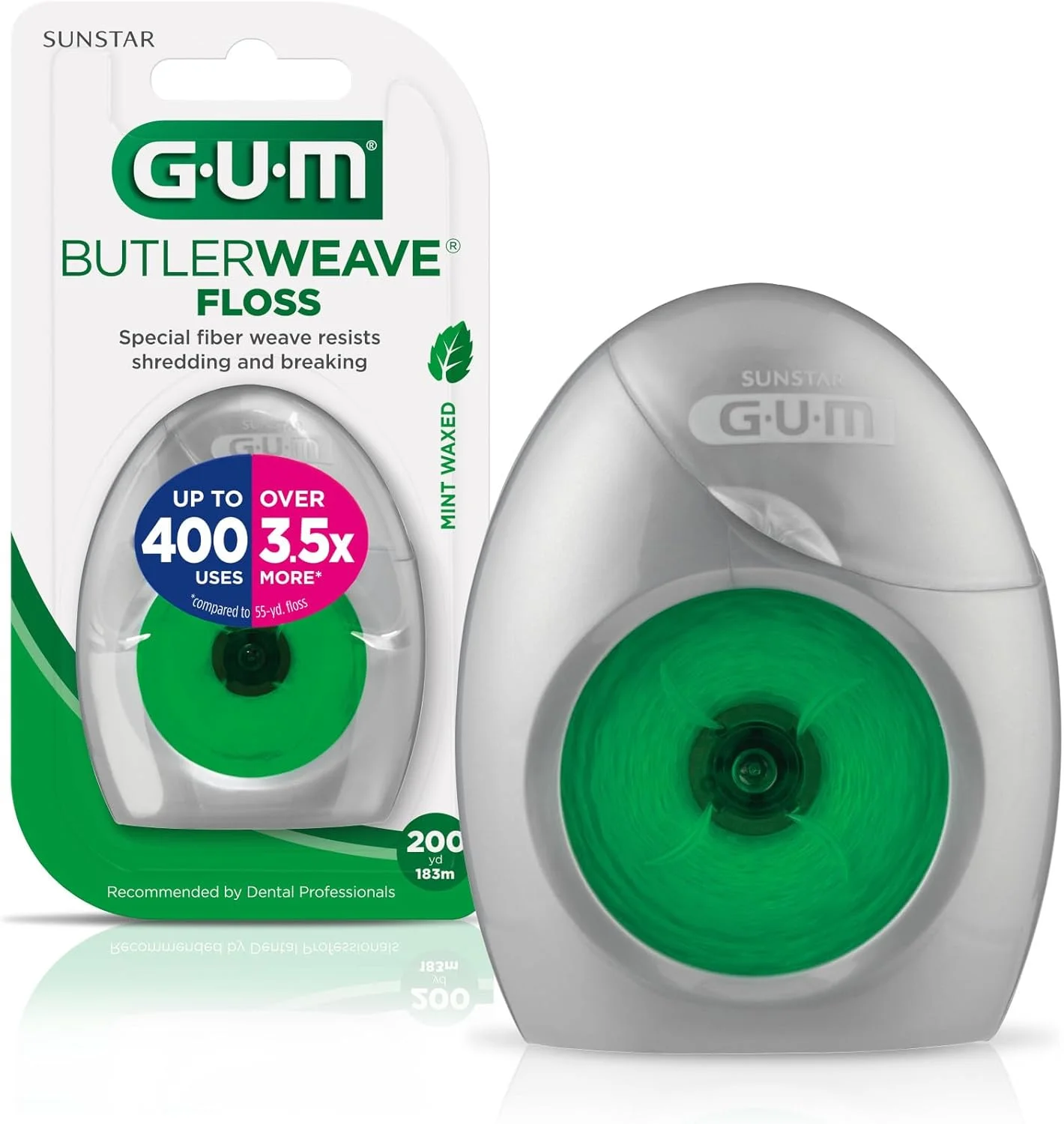 نخ دندان موم دار GUM ButlerWeave (182 متر نخ دندان) نعنایی