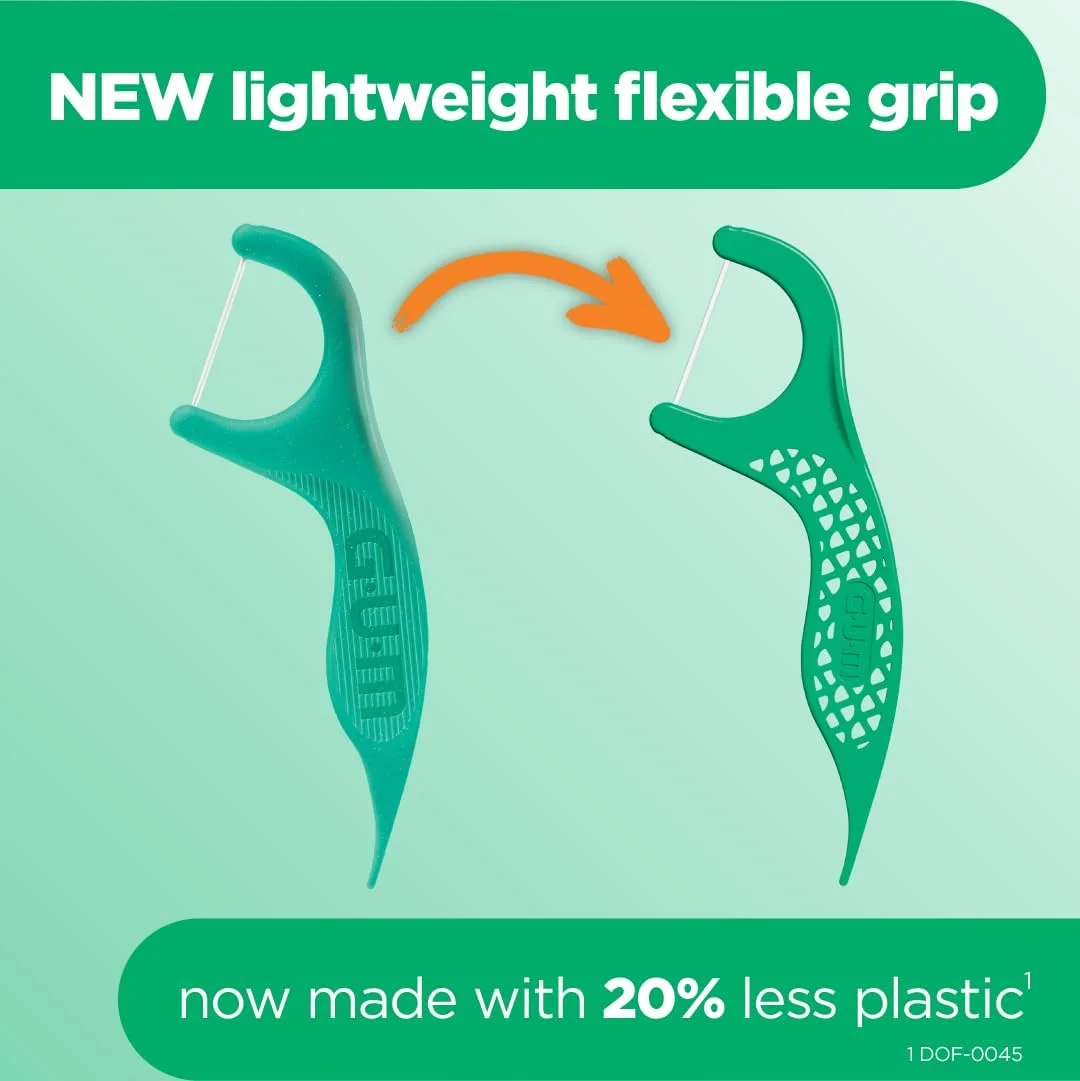 نخ دندان کمانی حرفه ای GUM - نخ دندان بسیار قوی و مقاوم در برابر ریش ریش شدن، دسته با طراحی ارگونومیک - نخ دندان برای بزرگسالان - طعم نعناع تازه، 150 عدد (بسته 4 عددی)