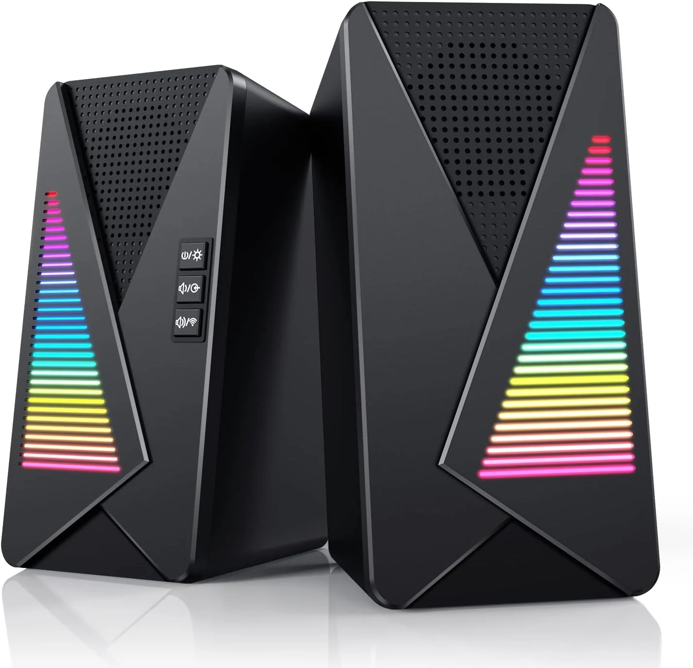 اسپیکرهای کامپیوتر NALACAL، اسپیکرهای رومیزی RGB پویا، پشتیبانی از بلوتوث استریو 5.0 و اتصال سیمی، اسپیکر برای کامپیوتر، لپ تاپ/تلفن/آیپد و کنسول بازی، تغذیه از طریق USB با کابل 3.5 میلی متری