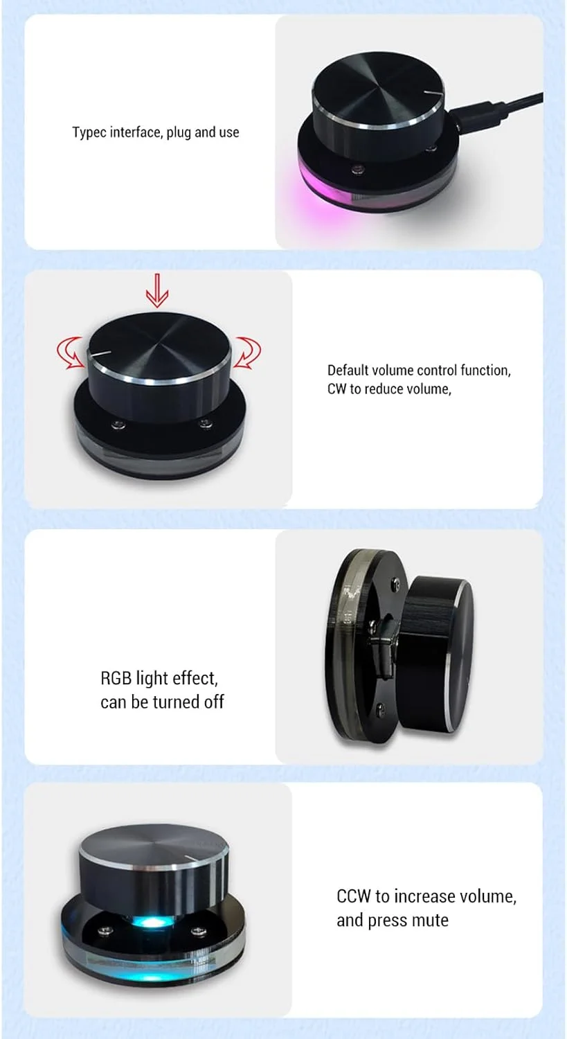 کنترل صدا USB، دکمه کنترل کننده صدای چند رسانه ای، با نور RGB، دکمه کنترل صدا کامپیوتر، با عملکرد بی صدا کردن با یک کلید، کنترل کننده تنظیم رسانه خارجی Type C