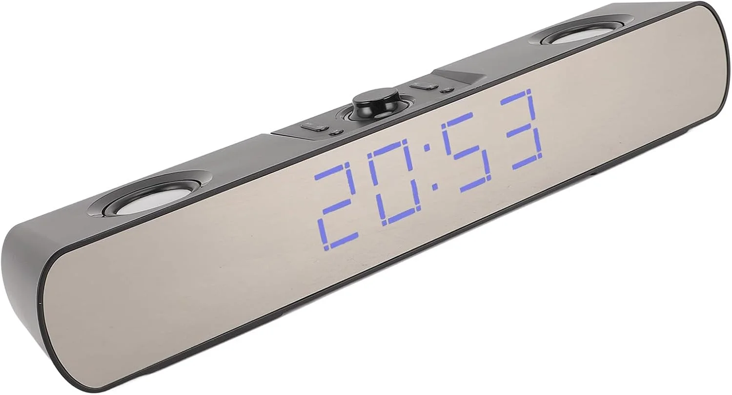 اسپیکر بلوتوثی Zunate، ساندبار کامپیوتر رومیزی، اسپیکر گیمینگ HiFi استریو USB با سیم AUX - دارای ساب ووفر داخلی، ساعت زنگ دار، رادیو FM برای لپ تاپ و کامپیوتر (مشکی)