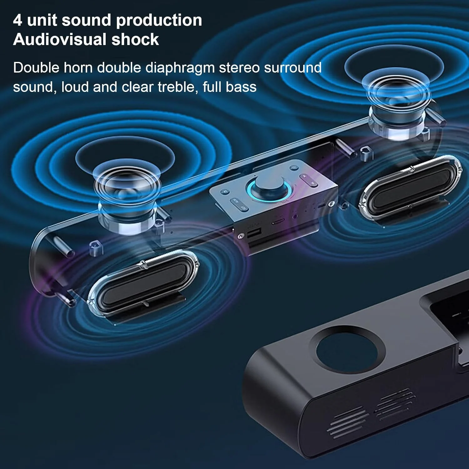 اسپیکر بلوتوثی Zunate، ساندبار کامپیوتر رومیزی، اسپیکر گیمینگ HiFi استریو USB با سیم AUX - دارای ساب ووفر داخلی، ساعت زنگ دار، رادیو FM برای لپ تاپ و کامپیوتر (مشکی)