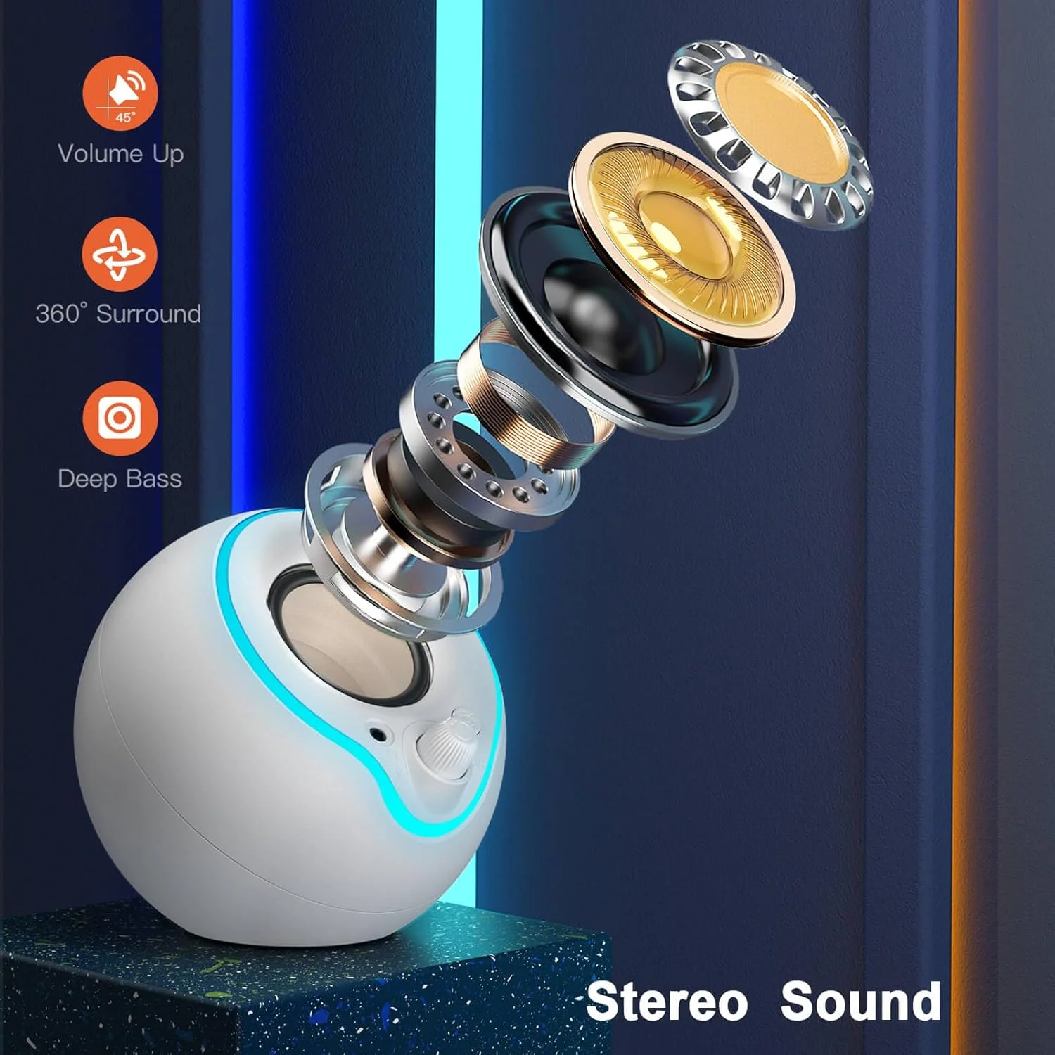 اسپیکر کامپیوتر USB لنرو، اسپیکر لپ تاپ، اتصال آسان، صدای بلند و واضح، دسترسی آسان به دکمه تنظیم صدا، با آداپتور Type C، نورهای رنگارنگ، برای دسکتاپ، کامپیوتر، لپ تاپ، تلفن (سفید)