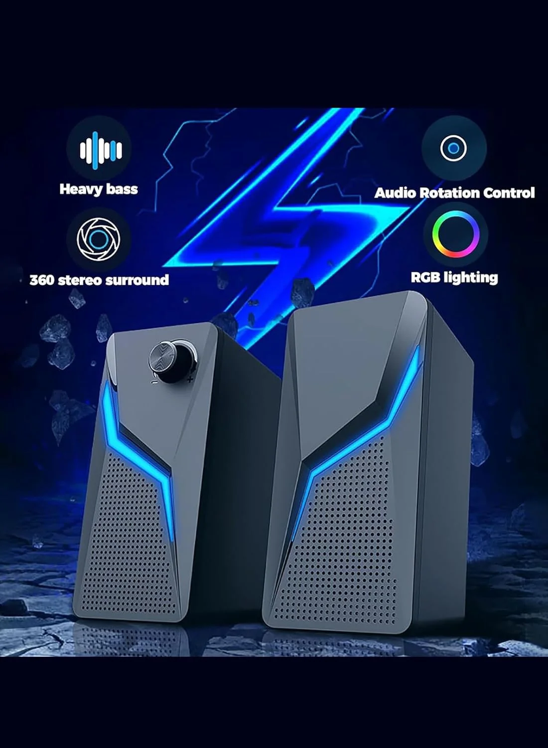 اسپیکرهای کامپیوتر LEDPTS.jP، اسپیکرهای گیمینگ کامپیوتر با بیس تقویت شده و کنترل صدا، استریو 2.0 USB با توان 3.5 میلی متری Aux اسپیکرهای چند رسانه ای برای لپ تاپ/رومیزی/تبلت/تلفن