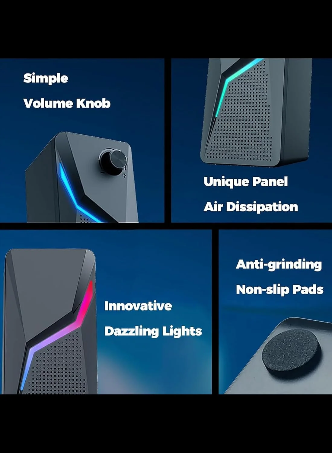 اسپیکرهای کامپیوتر LEDPTS.jP، اسپیکرهای گیمینگ کامپیوتر با بیس تقویت شده و کنترل صدا، استریو 2.0 USB با توان 3.5 میلی متری Aux اسپیکرهای چند رسانه ای برای لپ تاپ/رومیزی/تبلت/تلفن