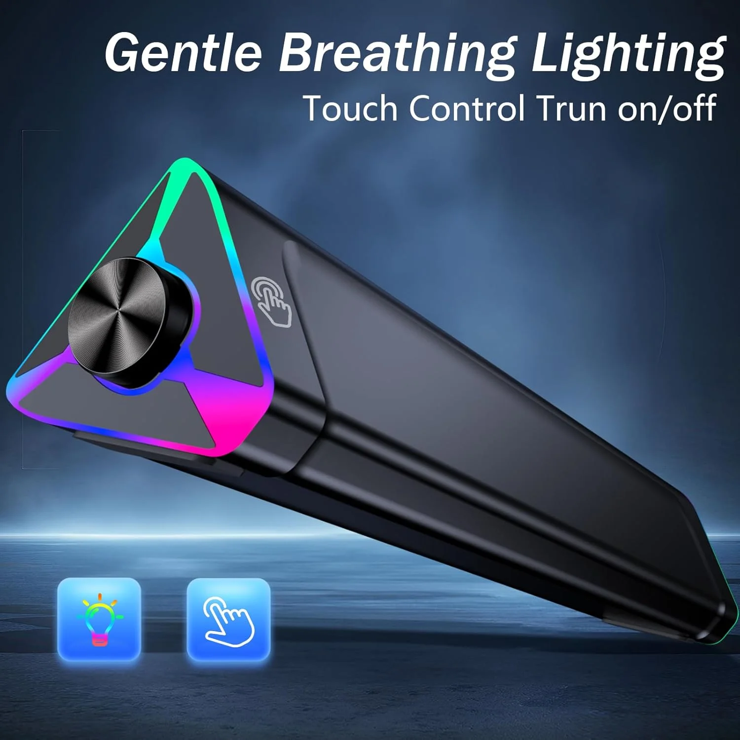 اسپیکر کامپیوتر LENRUE برای کامپیوتر رومیزی، اسپیکرهای کامپیوتر با USB تکی برای برق و صدای استریو، نوار صوتی اسپیکرهای بازی با نور لمسی برای مانیتور کامپیوتر رومیزی لپ تاپ (شامل آداپتور USB-C)