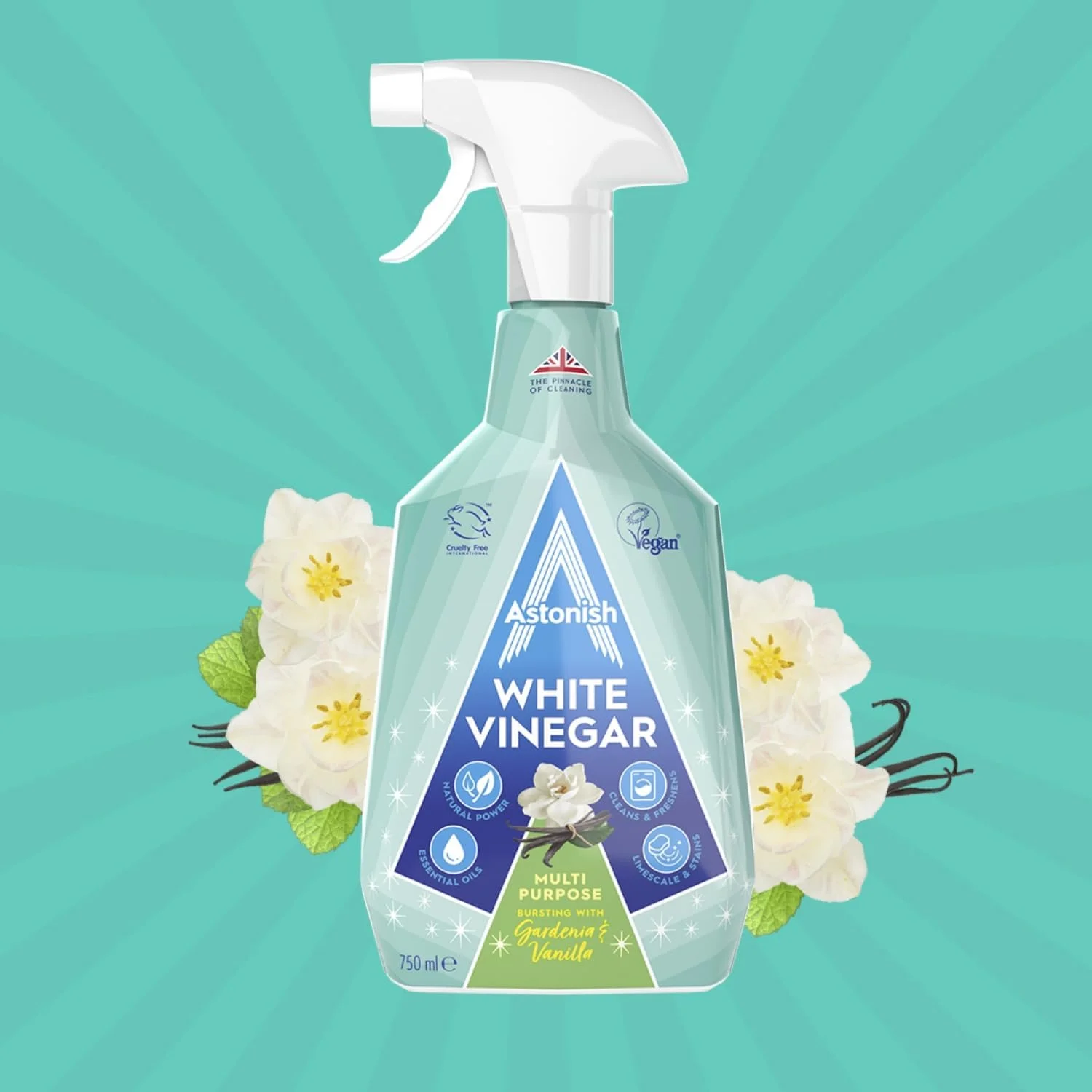 اسپری تمیز کننده چند منظوره استونیش با سرکه سفید، تمیز کننده قوی برای سطوح، رایحه گاردنیا و وانیل، 750 میلی لیتر