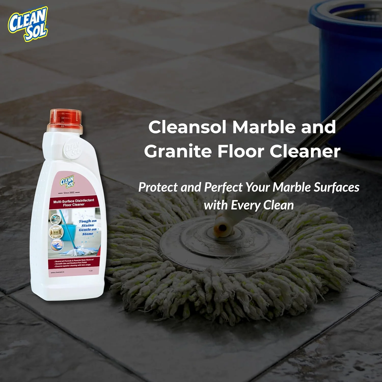 مایع تمیز کننده چند منظوره سطوح Cleansol | pH خنثی، زیست تخریب پذیر و سازگار با محیط زیست | ایده آل برای مرمر، گرانیت و سنگ طبیعی | از بین برنده لکه های سخت، جرم و کثیفی - 500 میلی لیتر