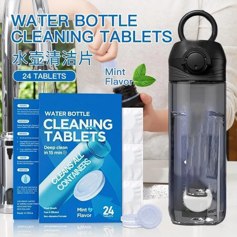قرص های تمیز کننده بطری آب، تمیز کننده استیل ضد زنگ، فلاسک، لیوان، عایق، پلاستیک، قرص های درخشان استفاده آسان و ایمن 24 عدد (طعم نعناع)