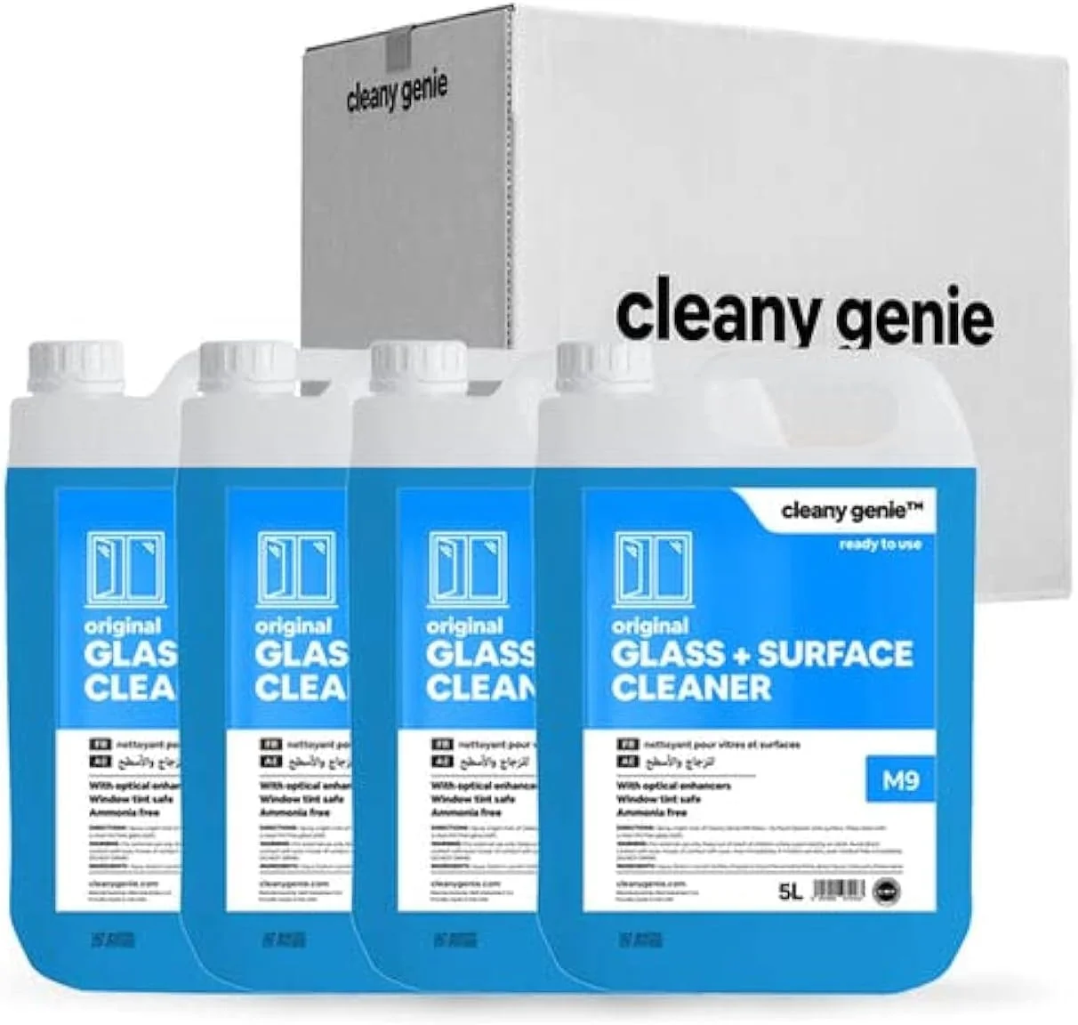 مایع شیشه پاک کن و تمیز کننده سطوح Cleany Genie، اورجینال، 5 لیتری، M9، بسته 4 عددی