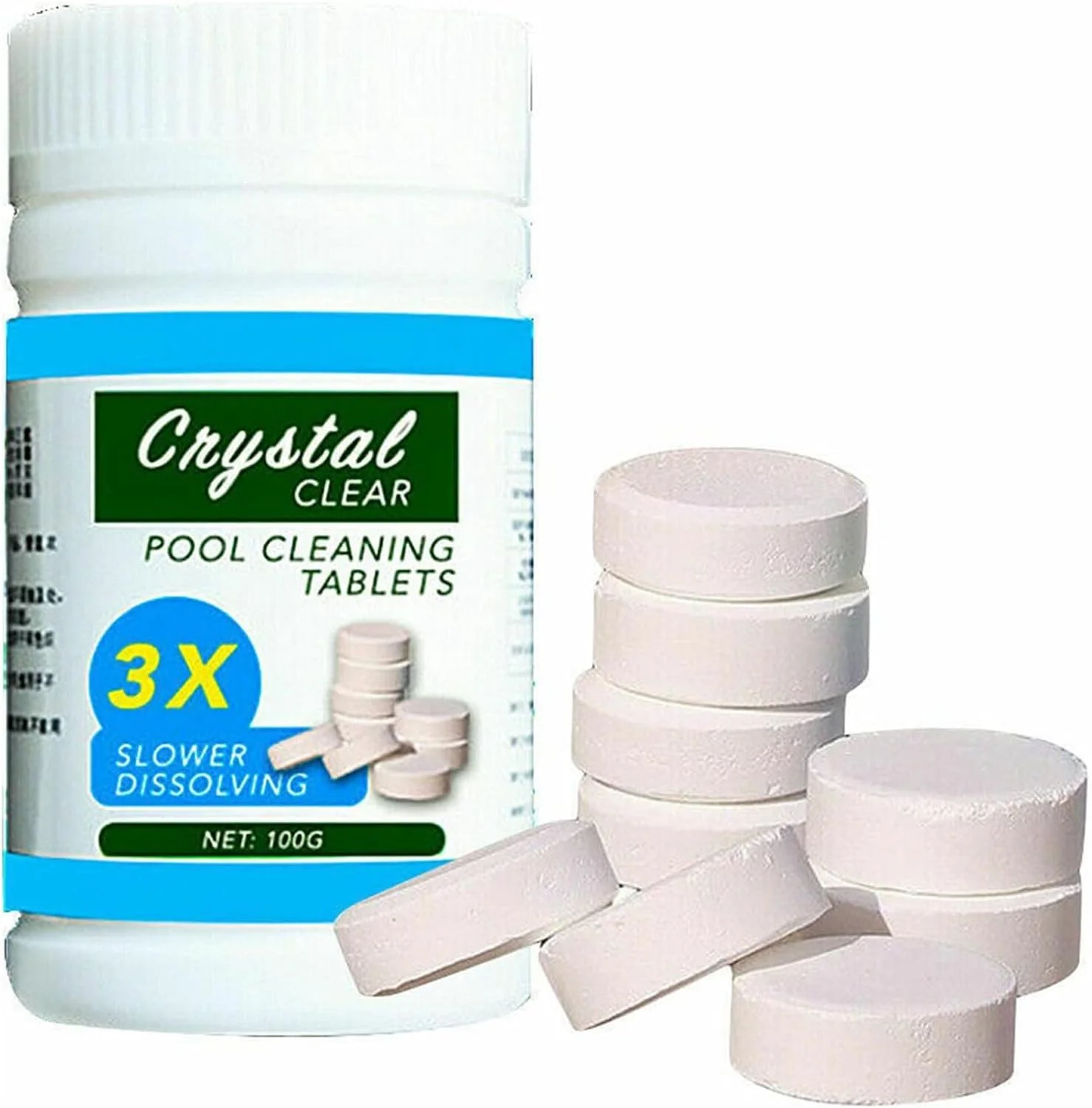 قرص جادویی تمیز کننده استخر (100 قرص در 1 بطری) قرص تمیز کننده جادویی استخر - قرص کلر جوشان ضد عفونی کننده و تمیز کننده استخر