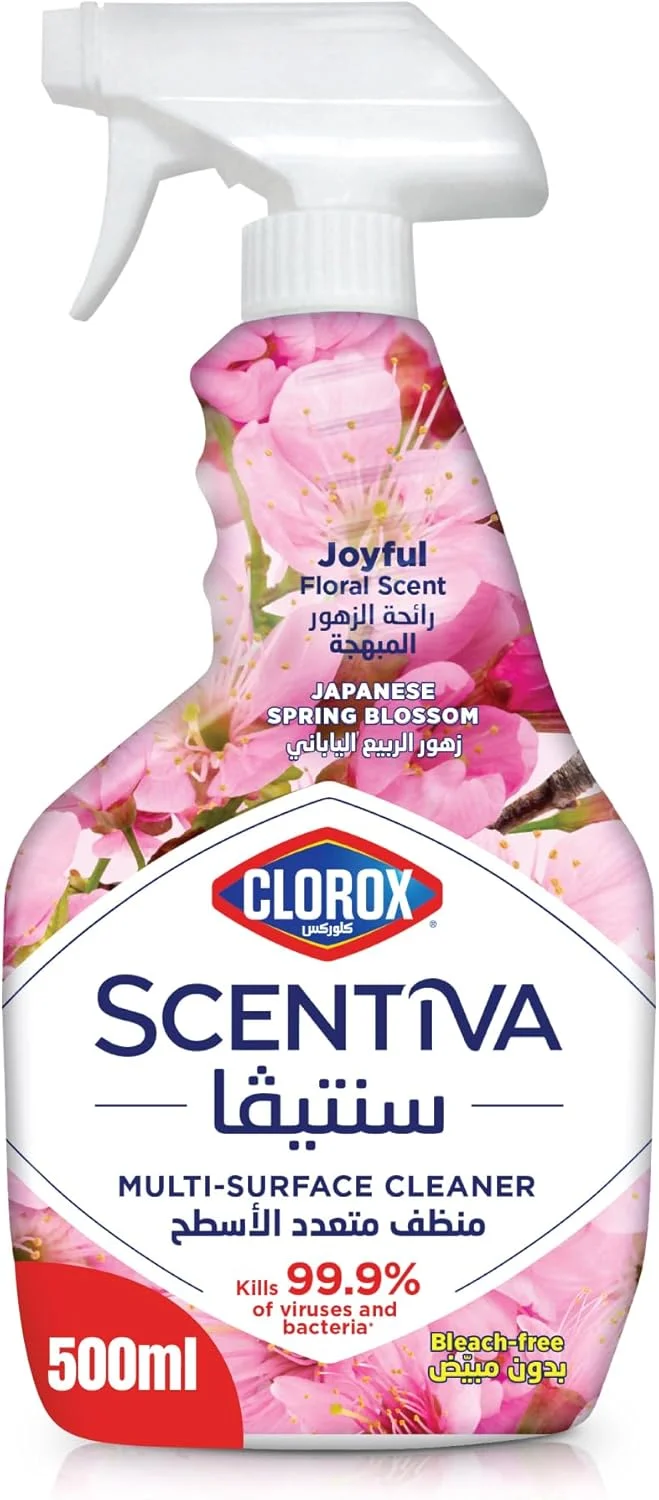 اسپری پاک کننده چند سطحی کلروکس سنتيوا 500 میلی لیتر، باغ مرکبات ماداگاسکار، بدون سفید کننده، از بین برنده 99.9 درصد ویروس ها و باکتری ها