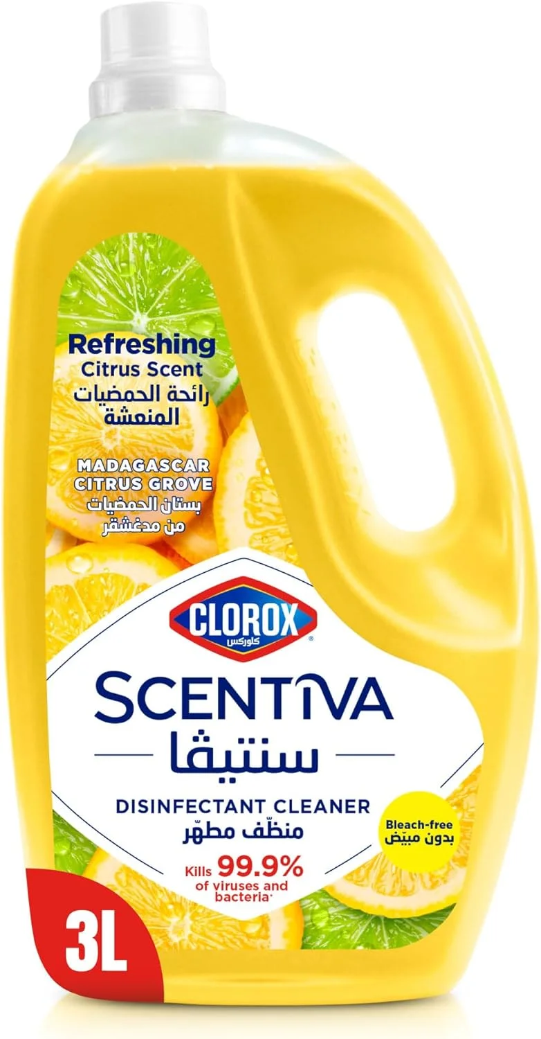 مایع ضدعفونی کننده کف کلروکس سنتiva با رایحه مرکبات ماداگاسکار، 3 لیتر، از بین برنده 99.9% ویروس ها و باکتری ها، بدون سفید کننده