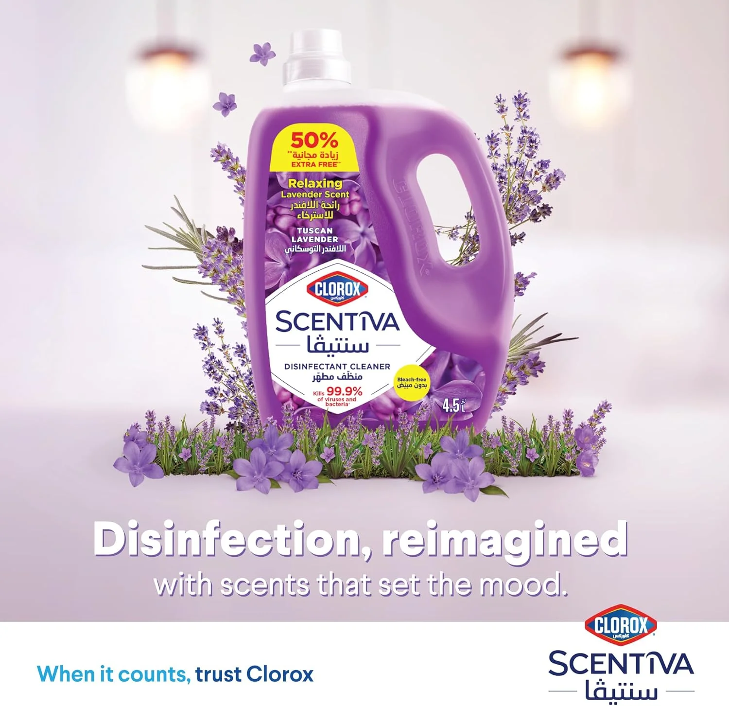 مایع ضدعفونی کننده کف کلروکس سنتوا 4.5 لیتری، رایحه اسطوخودوس توسکانی، از بین برنده 99.9% ویروس ها و باکتری ها، بدون سفید کننده مایع ضدعفونی کننده کف کلروکس سنتوا 4.5 لیتری، رایحه اسطوخودوس توسکانی، از بین برنده 99.9% ویروس ها و باکتری ها، بدون سفید کننده