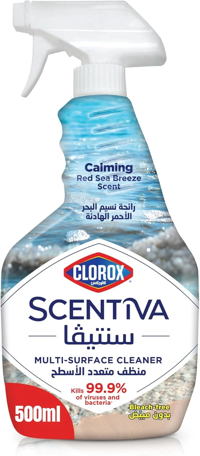 اسپری پاک کننده چند منظوره کلروکس سنتوا 500 میلی لیتر، رایحه نسیم دریای سرخ، بدون سفید کننده، از بین برنده 99.9% ویروس ها و باکتری ها