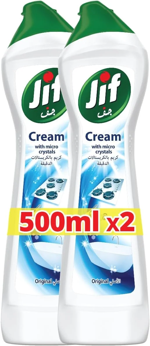 کرم تمیز کننده JIF، با فناوری میکرو کریستال، اورجینال، از بین برنده چربی، مواد غذایی سوخته و لکه های آهک، 2 عدد 500 میلی لیتری