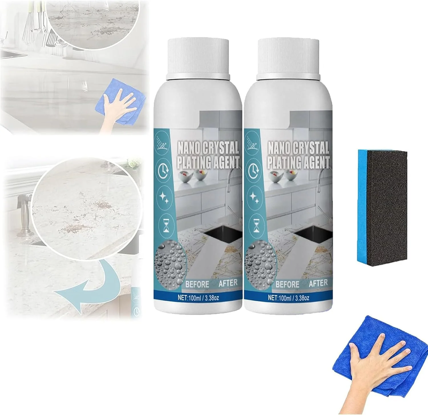 ماده پوشش نانو کریستال، ماده پوشش نانو کریستال مرمر برای آشپزخانه، فیلم محافظ ضد آب و بادوام برای سنگ مرمر، حذف موثر لکه ها (2 عدد)