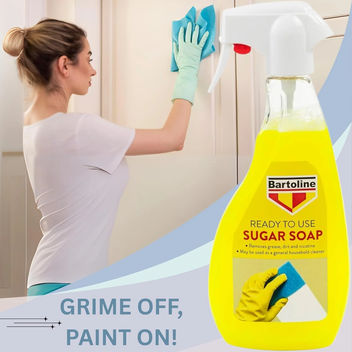 مجموعه اسپری صابون قندی بارتو لاین (500 میلی لیتر)، اسفنج، برس درزگیر و دستکش پلاستیکی | تمیز کننده دیوار برای دیوارهای رنگ شده، صابون قندی برای تمیز کردن، ابزار تمیز کردن حمام، از بین برنده چربی، جرم و لکه های نیکوتین