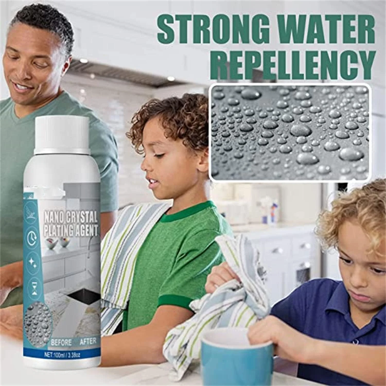 ماده پوشش نانو کریستال، ماده پوشش نانو کریستال مرمر برای آشپزخانه، فیلم محافظ ضد آب و بادوام برای سنگ مرمر، حذف موثر لکه ها (2 عدد)