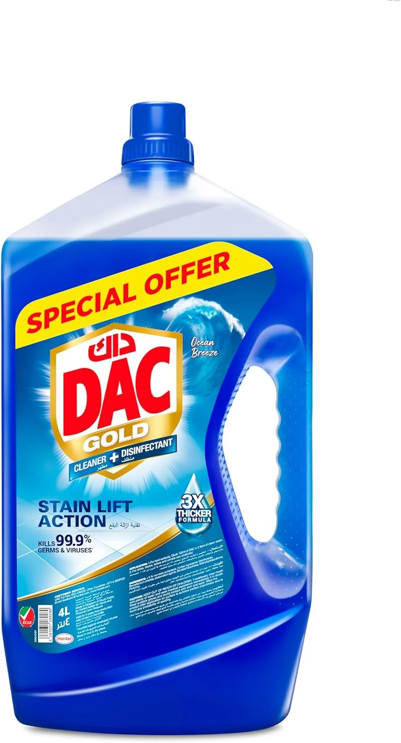 مایع تمیز کننده و ضدعفونی کننده چند منظوره داک گلد با قابلیت لکه بری، ۴ لیتر، رایحه نسیم اقیانوس