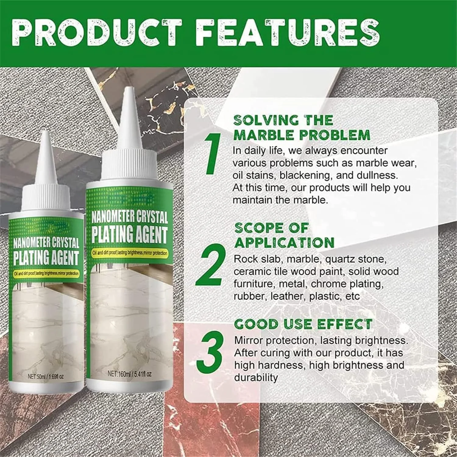 ماده جدید نانو کریستال پوشش دهنده سنگ 2024، ماده نانو کریستال پوشش دهنده مرمر، پوشش نانوکریستال های سنگ، ماده کریستال پوشش دهنده سنگ، ماده نانو کریستال پوشش دهنده برای آشپزخانه خانگی (3 عدد - 160 میلی لیتر)