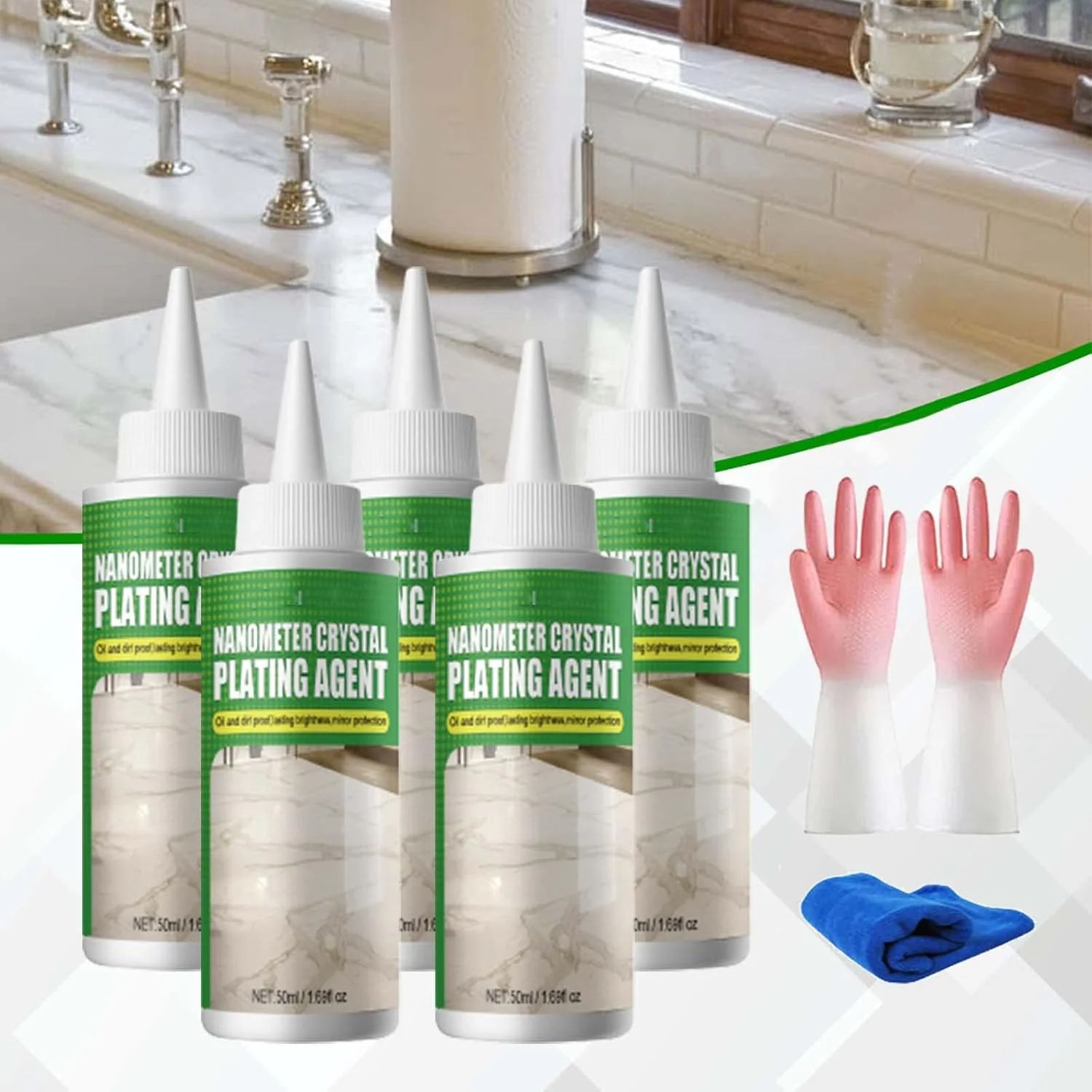 مایع نانو کریستال برای سنگ، مایع نانو کریستال برای مرمر، مایع نانو کریستال، مایع نانو کریستال برای کاشی آشپزخانه و مبلمان (5 عدد 50 میلی لیتر)