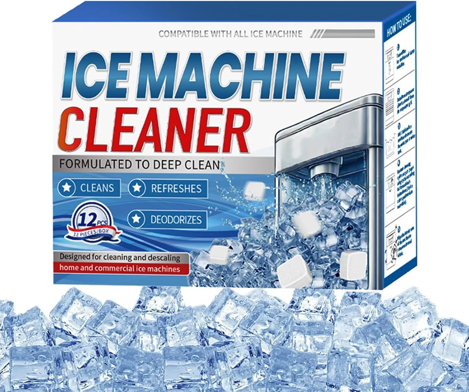 قرص های تمیز کننده دستگاه یخ ساز، رسوب زدای دستگاه های یخ ساز رومیزی، تمیز کننده دستگاه یخ ساز ایمن برای نیکل، رسوب زدای دستگاه یخ ساز از بین برنده بو، سازگار با Frigidaire، Opal، Ge Profile، Kitchenaid