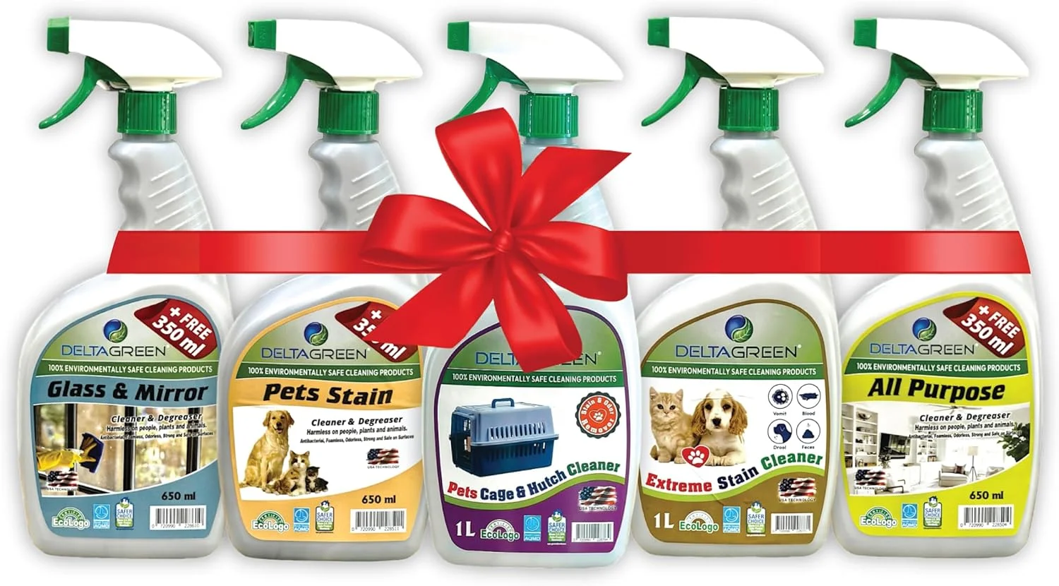 مجموعه مراقبت از حیوانات خانگی دلتاگرین – 5 لیتر (بسته 5 عددی) – محلول های تمیز کننده سازگار با محیط زیست، تجزیه پذیر و ایمن برای حیوانات خانگی | از بین برنده لکه های ناشی از حیوانات خانگی | بسته اقتصادی
