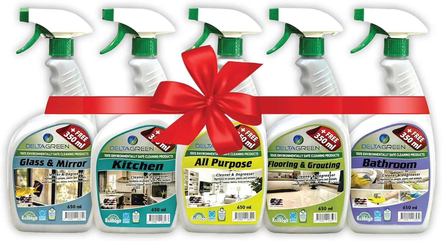 مجموعه لوازم ضروری خانه DELTAGREEN – 5 لیتر (بسته 5 عددی) – مجموعه کامل نظافت منزل – پاک کننده چند منظوره، پاک کننده کف و درزگیر، پاک کننده حمام، پاک کننده آشپزخانه و چربی زدا | بسته اقتصادی