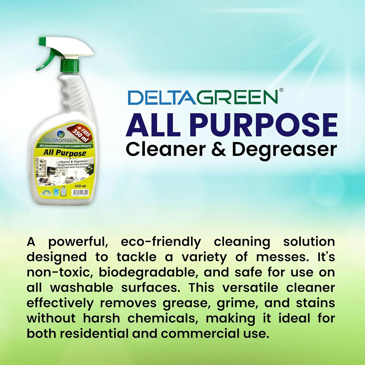 مایع پاک کننده چند منظوره دلتاگرین 1000 میلی لیتر - چربی زدا چند منظوره سازگار با محیط زیست - ایمن برای خانه، آشپزخانه و موارد دیگر