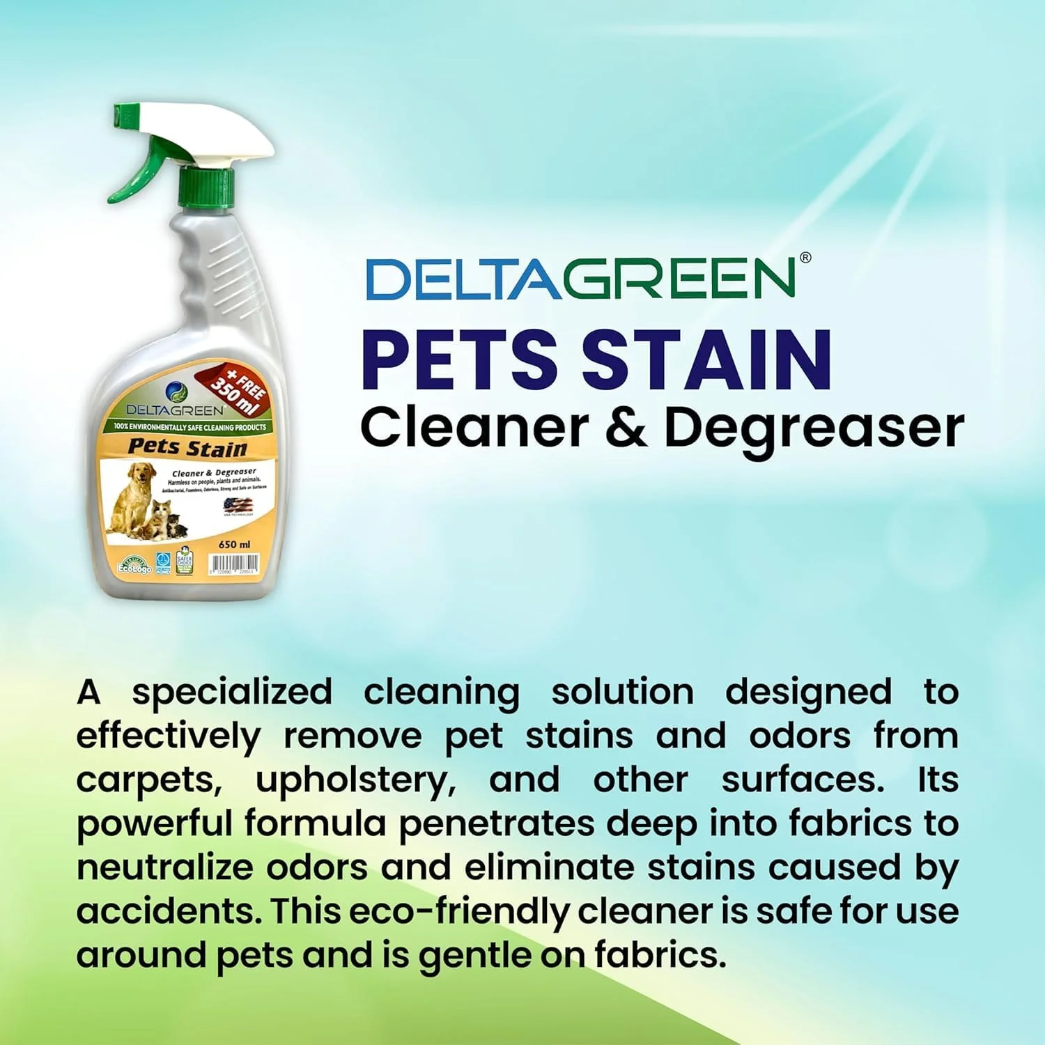 مجموعه مراقبت از حیوانات خانگی دلتاگرین – 5 لیتر (بسته 5 عددی) – محلول های تمیز کننده سازگار با محیط زیست، تجزیه پذیر و ایمن برای حیوانات خانگی | از بین برنده لکه های ناشی از حیوانات خانگی | بسته اقتصادی