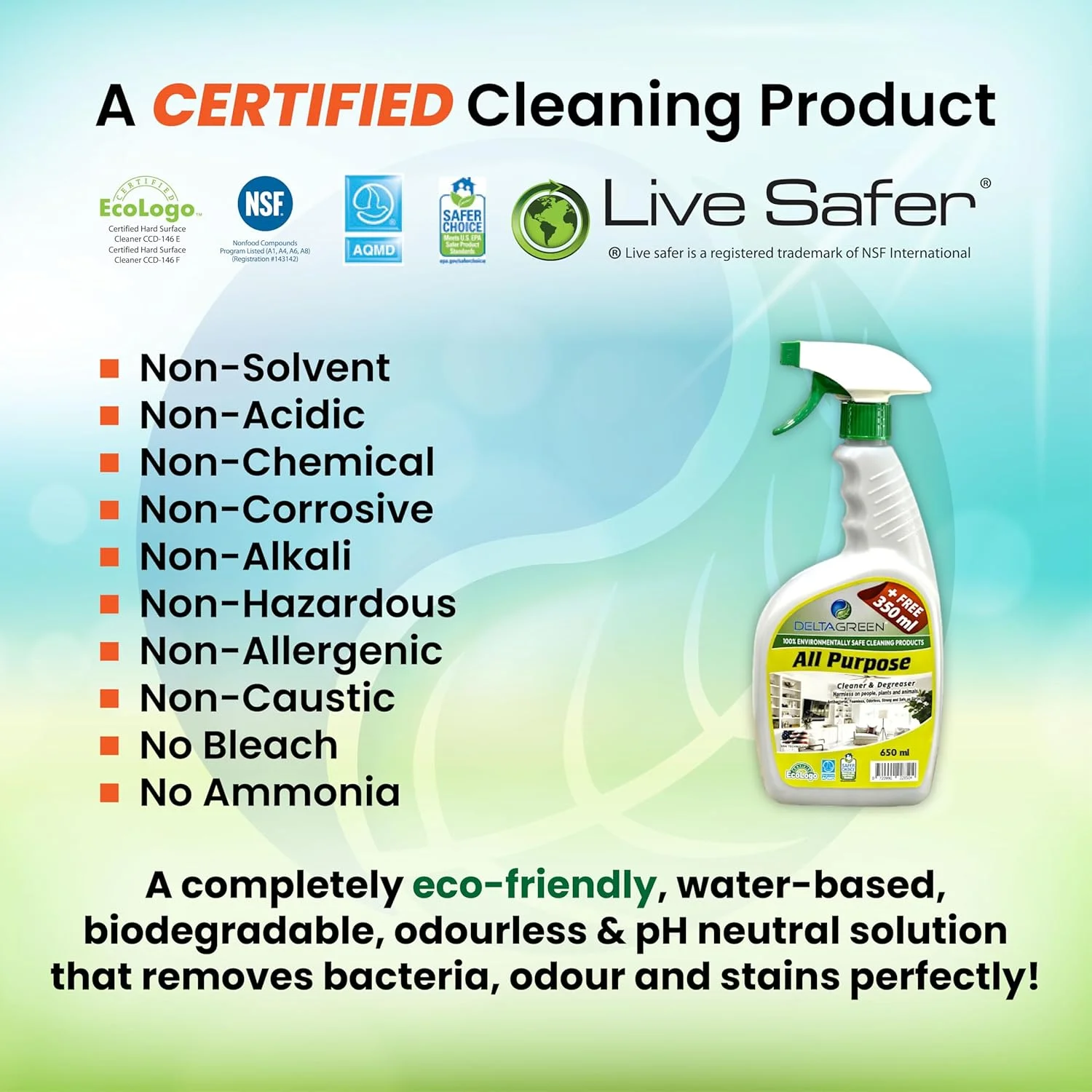 مایع پاک کننده چند منظوره دلتاگرین 1000 میلی لیتر - چربی زدا چند منظوره سازگار با محیط زیست - ایمن برای خانه، آشپزخانه و موارد دیگر