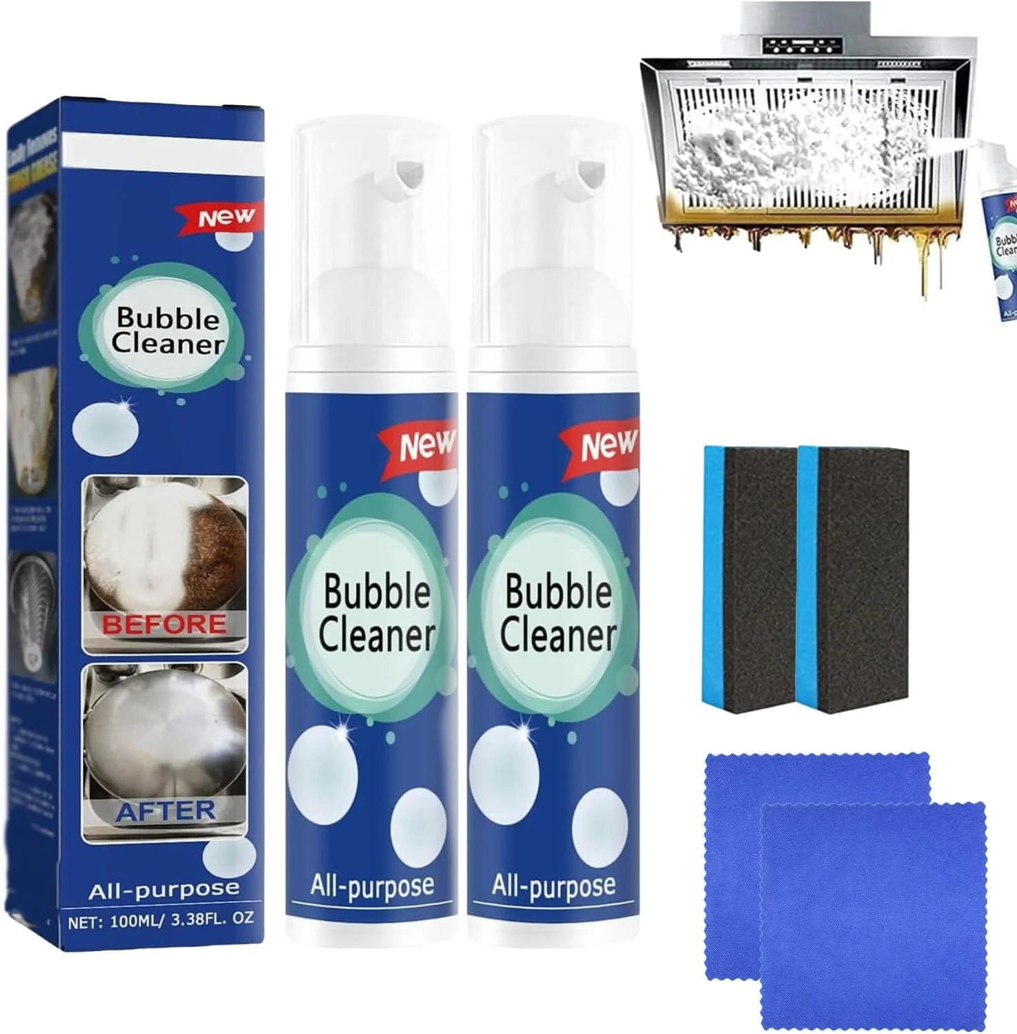 اسپری پاک کننده حباب ساز Nuvilux، اسپری پاک کننده چربی زدای جادویی Nuvilux، اسپری تمیز کننده حباب چند منظوره برای آشپزخانه، پاک کننده روغن سنگین فومینگ، اسپری تمیز کننده بدون نیاز به آبکشی همه منظوره، 100 میلی لیتر (2 عدد)