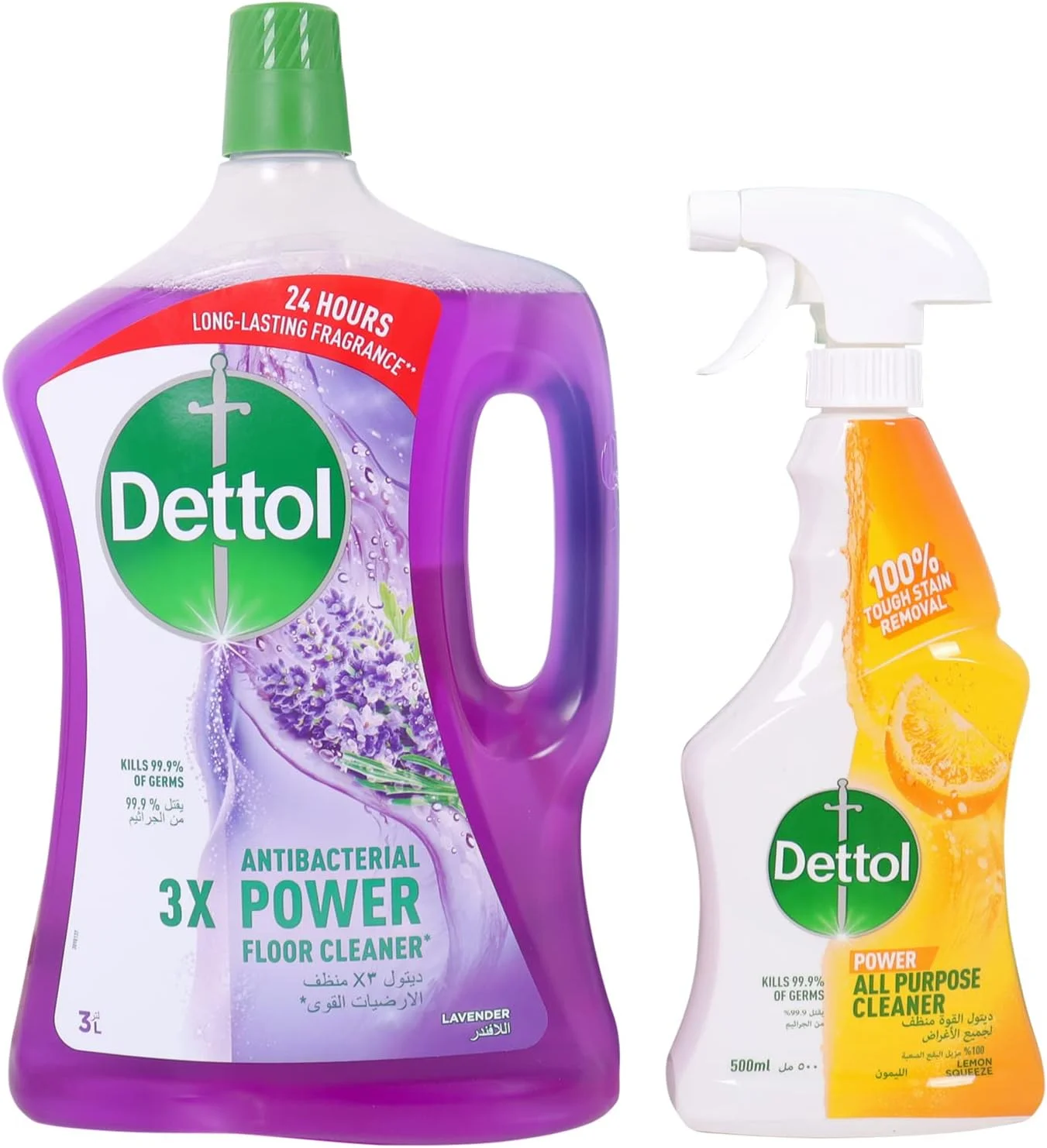 مایع ضدعفونی کننده سطوح دتول با رایحه اسطوخودوس 3 لیتر + اسپری پاک کننده چند منظوره با رایحه لیمو 500 میلی لیتر