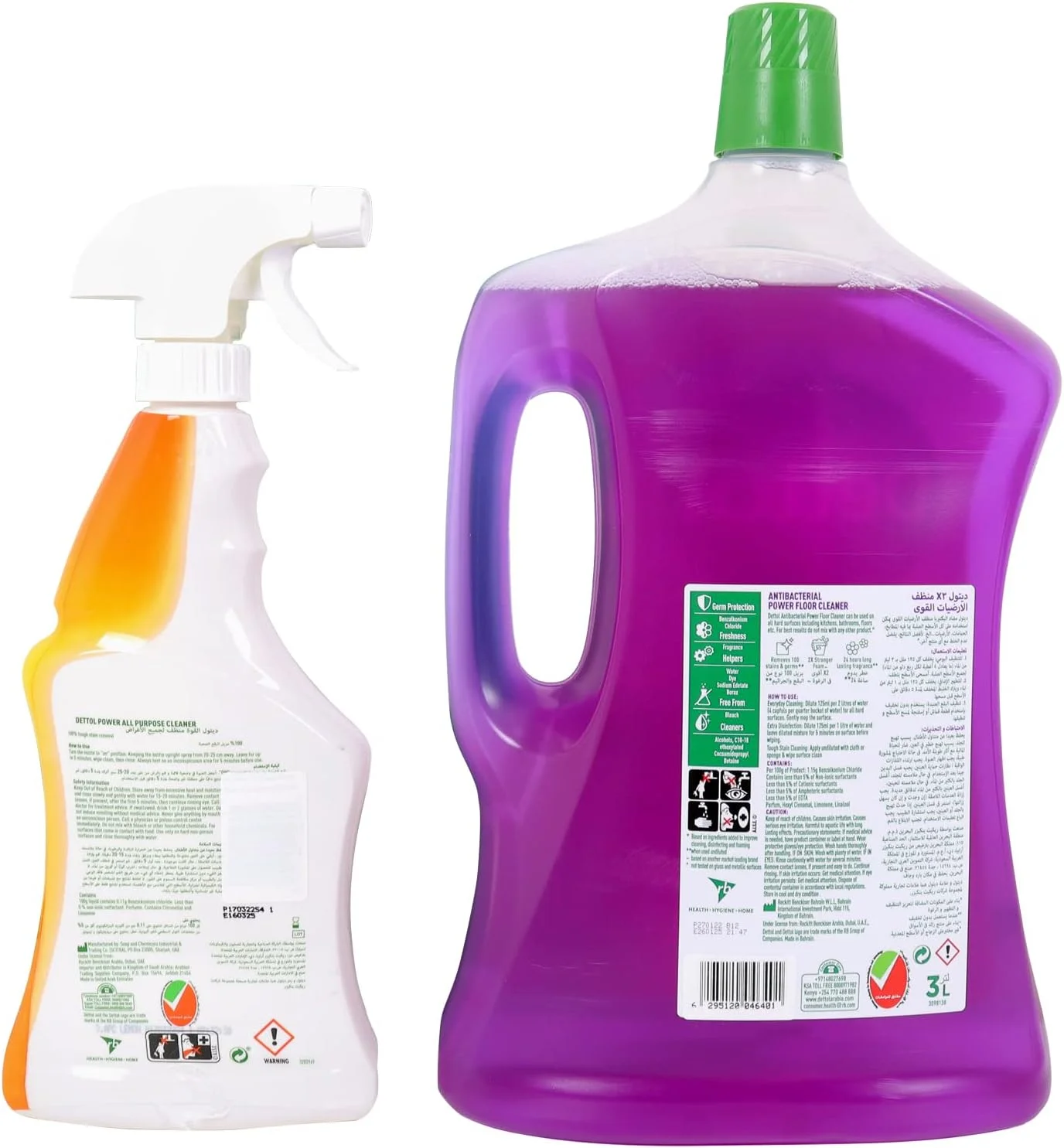 مایع ضدعفونی کننده سطوح دتول با رایحه اسطوخودوس 3 لیتر + اسپری پاک کننده چند منظوره با رایحه لیمو 500 میلی لیتر