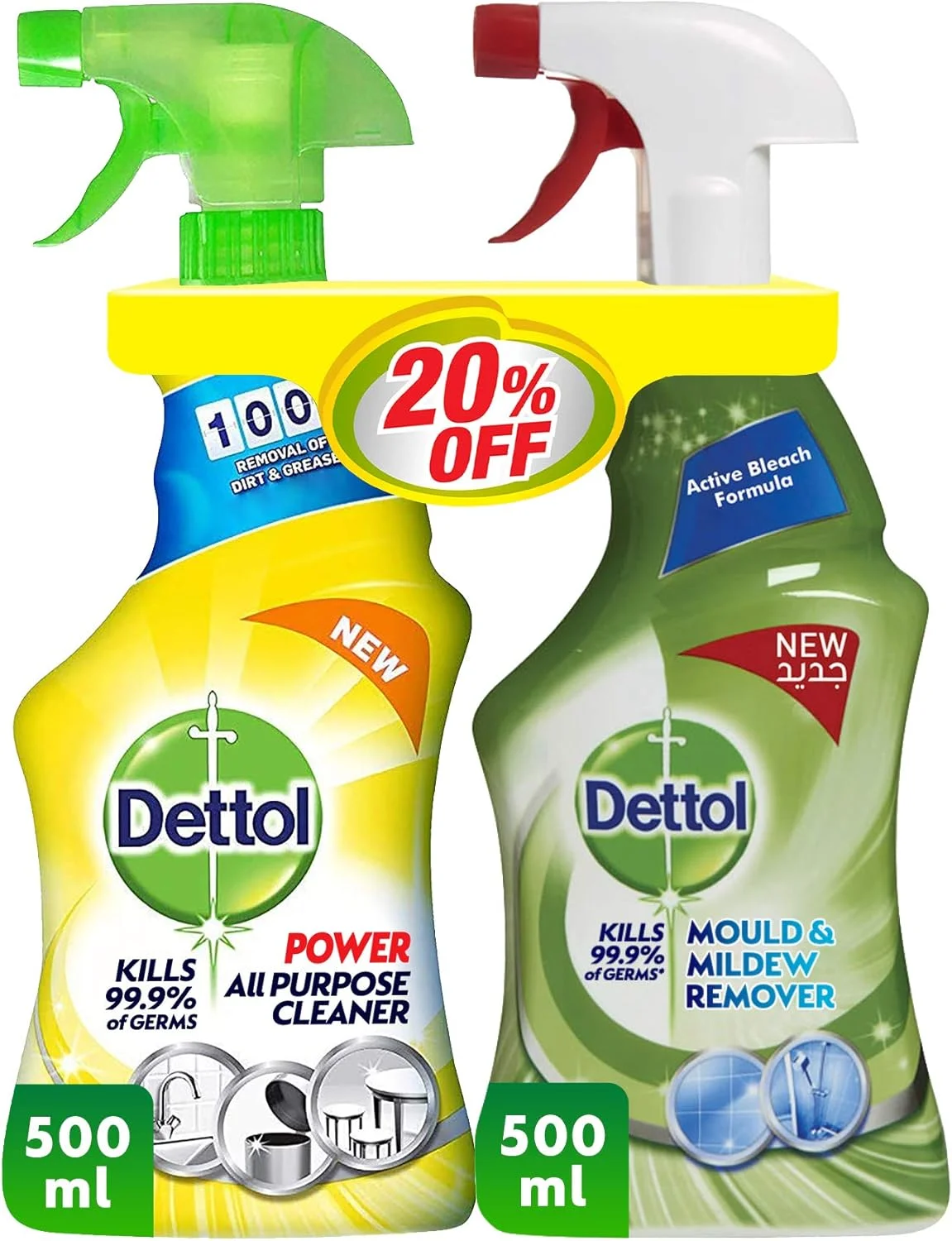 مایع تمیز کننده چند منظوره دتول با رایحه لیمو، مناسب برای خانه سالم، 500 میلی لیتر + پاک کننده کپک و قارچ، بسته دوقلوی 500 میلی لیتری