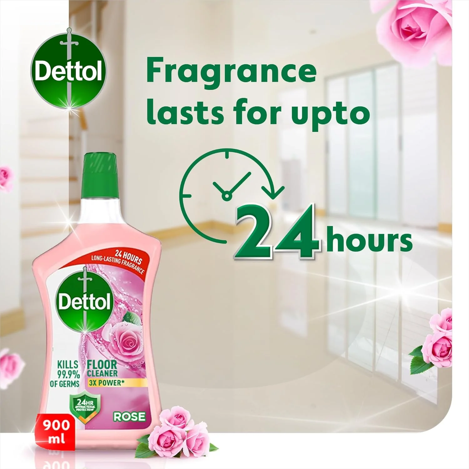 مایع ضدعفونی کننده و پاک کننده سطوح دتول با رایحه گل رز، 900 میلی لیتر