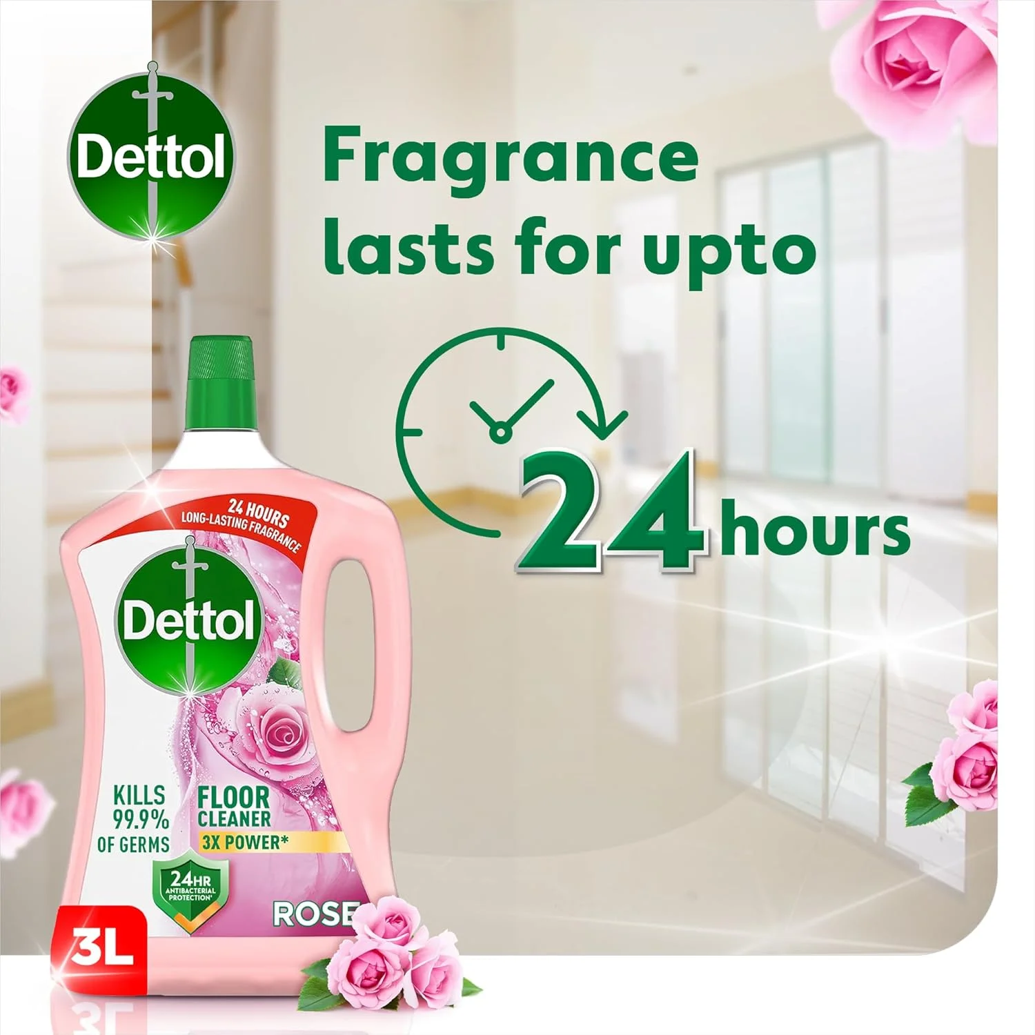مایع ضدعفونی کننده و پاک کننده سطوح دتول با رایحه گل رز، 3 لیتر