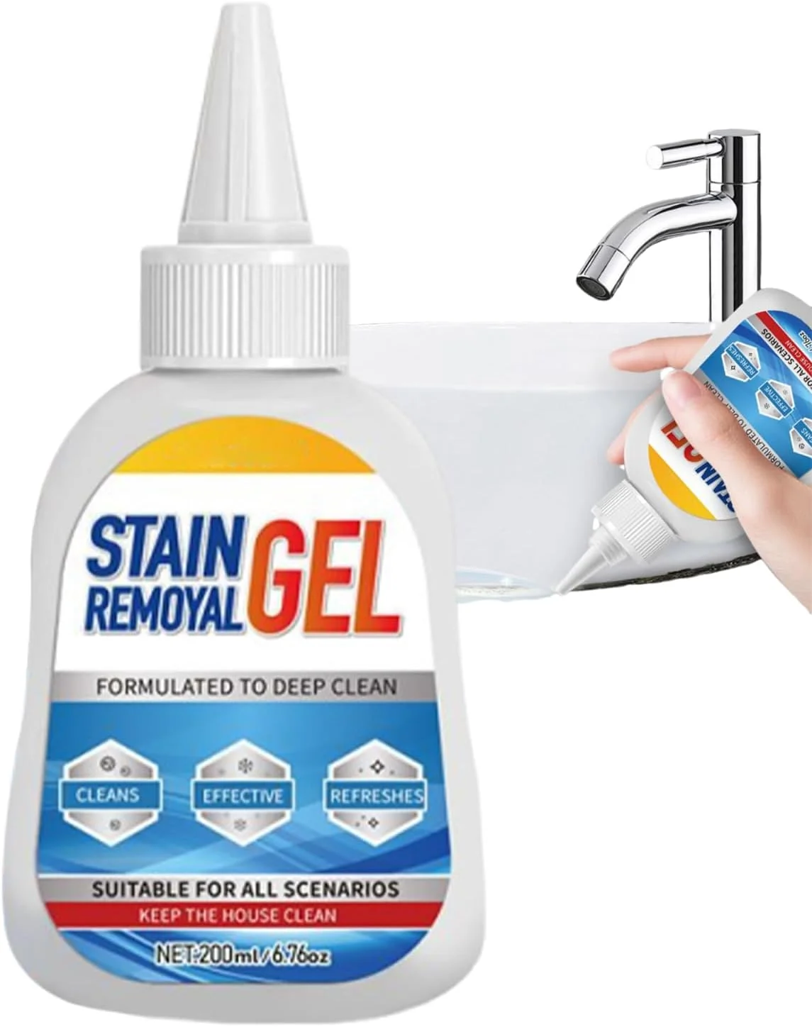 ژل لکه بر | 200 میلی لیتر، تمیز کننده دیوار، ژل تمیز کننده برای کاشی دیوار سینک آشپزخانه حمام، دوغاب، روغن، ماشین لباسشویی، لکه های خانگی