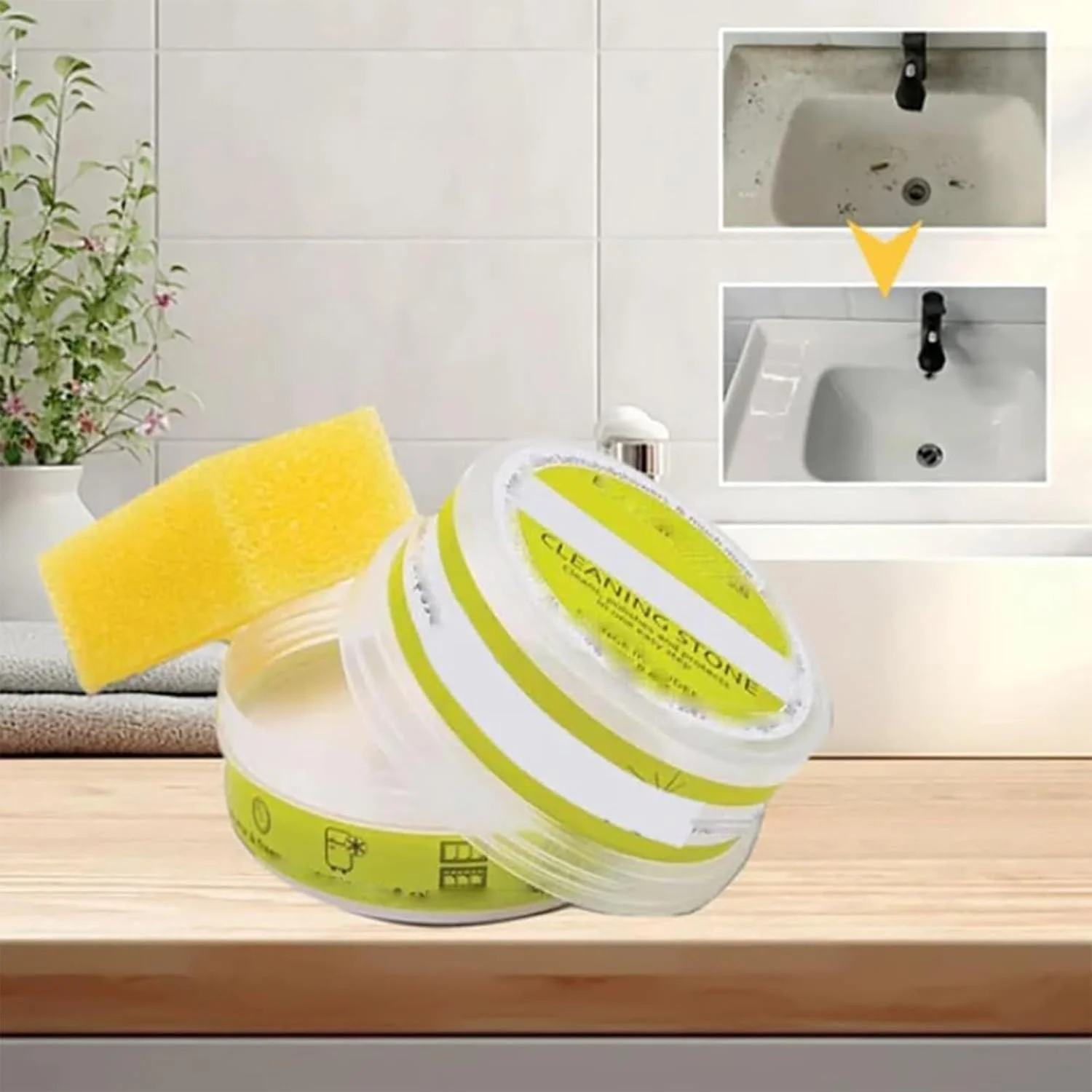 سنگ پاک کننده سازگار با محیط زیست، سنگریزه پاک کننده برای کف دوش، پاک کننده و پولیش طبیعی چند منظوره، سنگ پاک کننده چند منظوره برای حمام و آشپزخانه، به همراه دستکش و اسفنج (2 عدد)