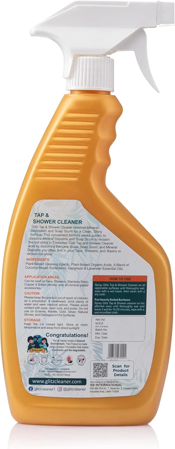 مایع پاک کننده شیرآلات و دوش گلیتز 500 میلی لیتر | سازگار با محیط زیست | تجزیه پذیر | حاوی اسانس های اسطوخودوس و شمعدانی