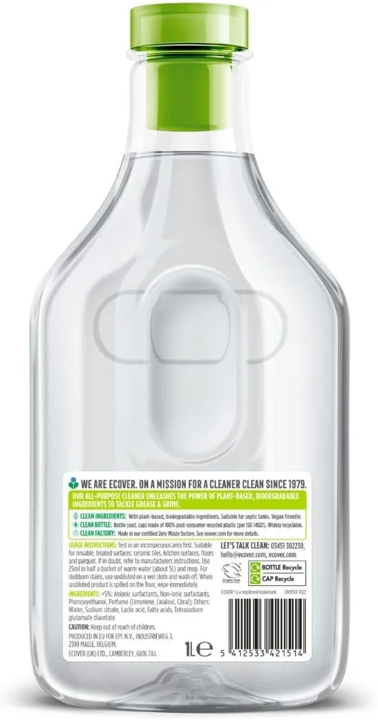 مایع پاک کننده چند منظوره اکوور با رایحه علف لیمو و زنجبیل - 1 لیتر