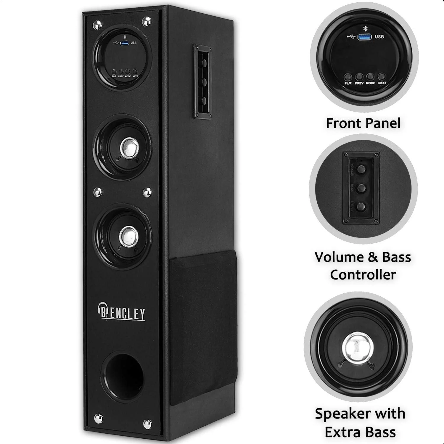 اسپیکر ایستاده بلوتوثی مشکی BENCLEY با پشتیبانی از FM/PenDrive/موبایل/Aux برای کارائوکه (ارتفاع 64 سانتی متر)