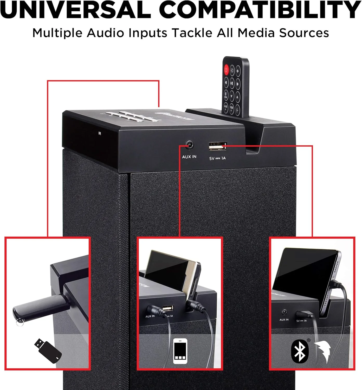 اسپیکر بلوتوثی ایستاده GOgroove با ساب ووفر داخلی - اسپیکر خانگی ایستاده با بیس قدرتمند و درایورهای دوگانه، توان خروجی 120 وات، پورت MP3 3.5mm Aux، پورت USB 2.0 برای فلش مموری، رادیو FM (تکی)