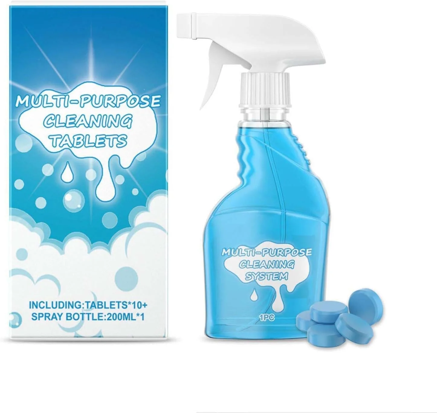 اسپری تمیز کننده دیوار KASTWAVE، 200 میلی لیتر، تمیز کننده موثر همه منظوره دیوار به همراه 10 قرص تمیز کننده، استفاده آسان برای تمیز کردن لکه های دیوار خانگی، خمیر ضد عفونی کننده برای توالت، حمام، سقف، قرنیز