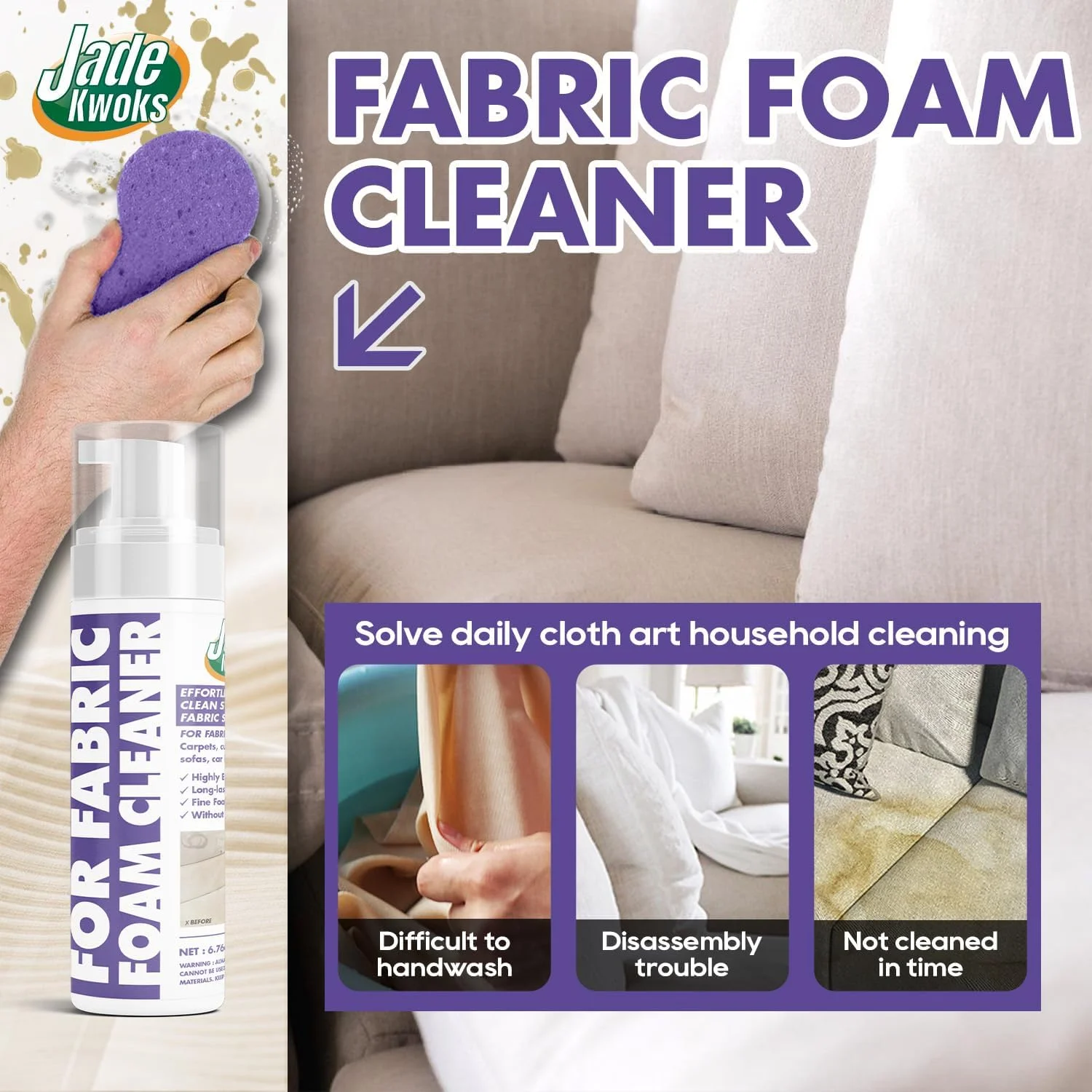 اسپری فوم خشکشویی KASTWAVE برای مبل پارچه ای، فوم اسپری لباس بدون نیاز به شستشو، لکه بر چند منظوره برای اثاثیه، لباس و فرش - 200 میلی لیتر