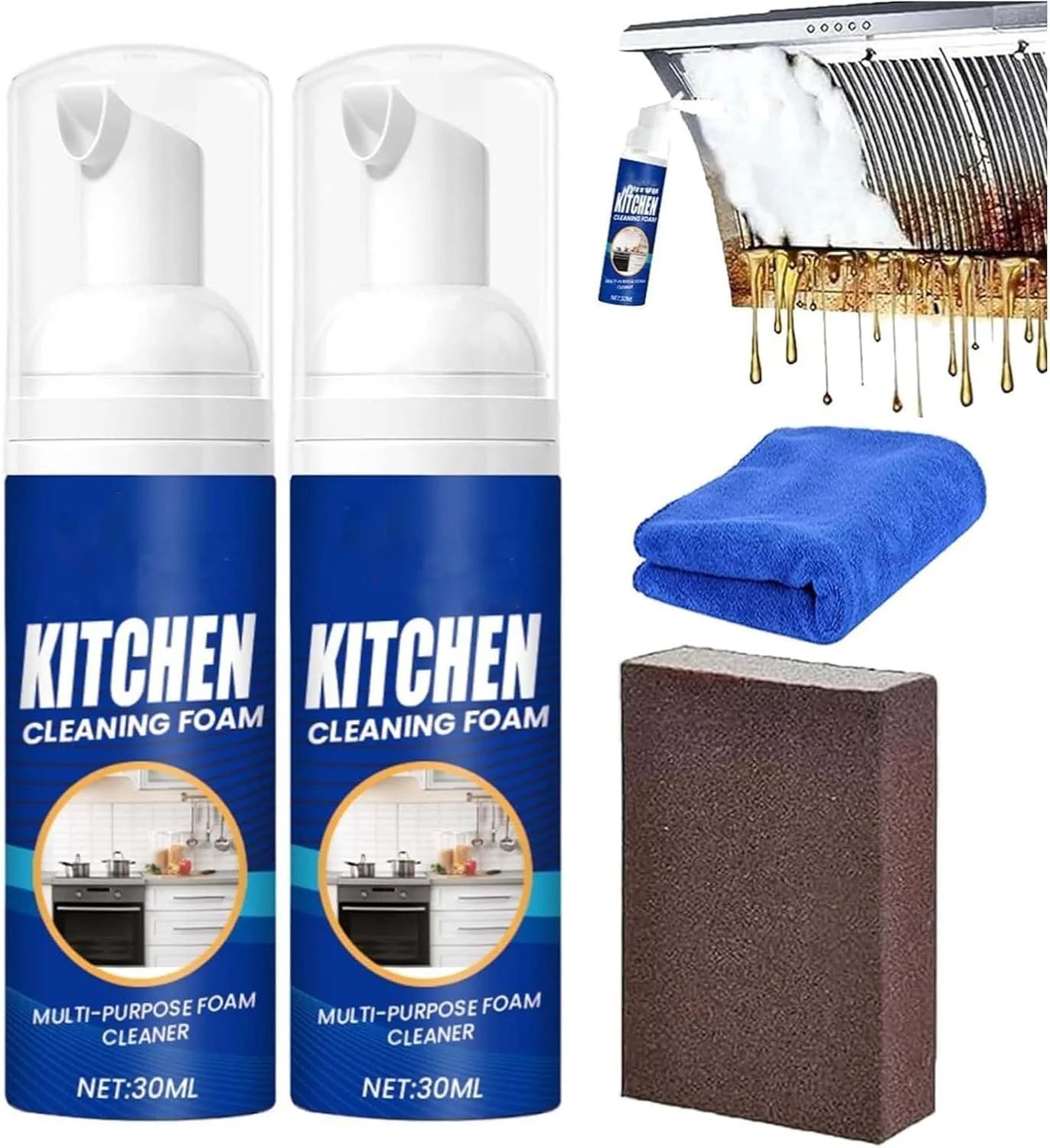 فوم پاک کننده قوی آشپزخانه KASTWAVE - چربی زدا و لکه بر قوی، اسپری تمیز کننده عمیق چند منظوره برای جرم و روغن های سرسخت